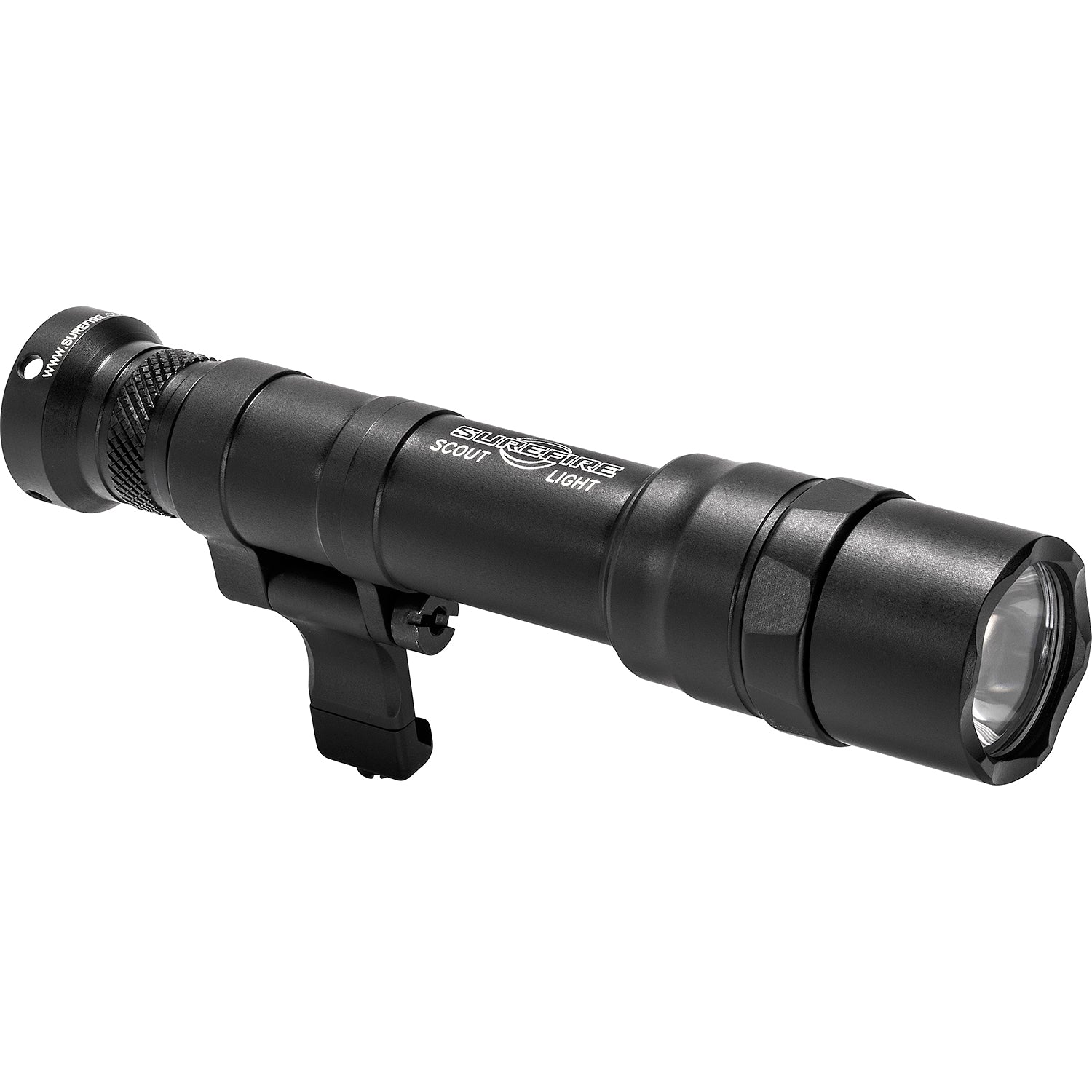 Black flashlight with a white background